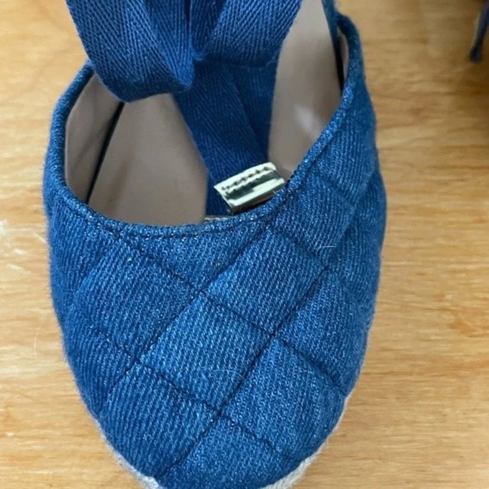 Espadrille Wedge Shoes Blue Denim Size 5.5